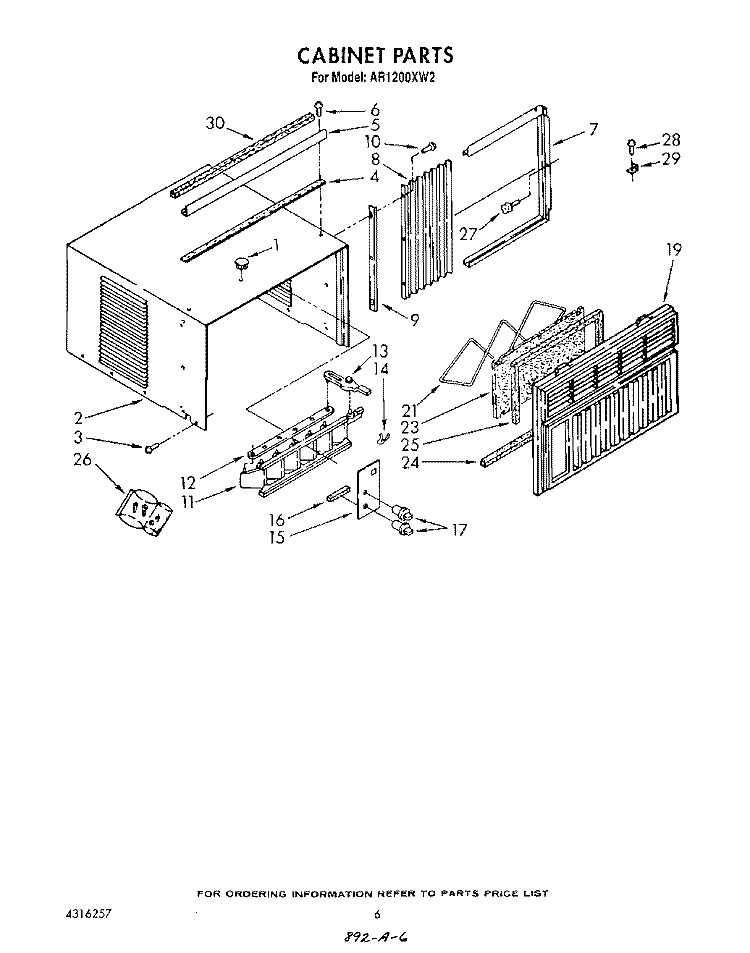 CABINET Diagram and Parts List for AR1200XW2  Whirlpool Air Conditioner
