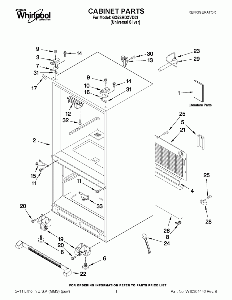 CABINET PARTS Diagram and Parts List for GX5SHDXVD03  Whirlpool Refrigerator