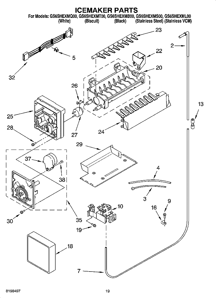 ICEMAKER PARTS, PARTS NOT ILLUSTRATED Diagram and Parts List for GS6SHEXML00  Whirlpool Refrigerator