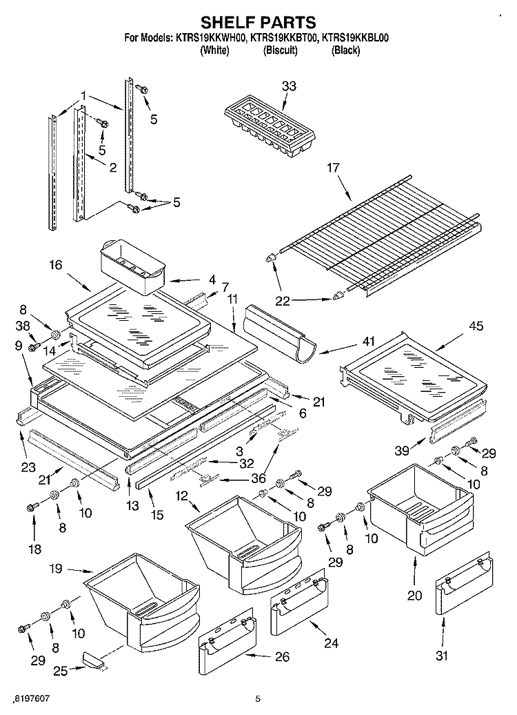 SHELF Diagram and Parts List for KTRS19KKBT00  KitchenAid Refrigerator