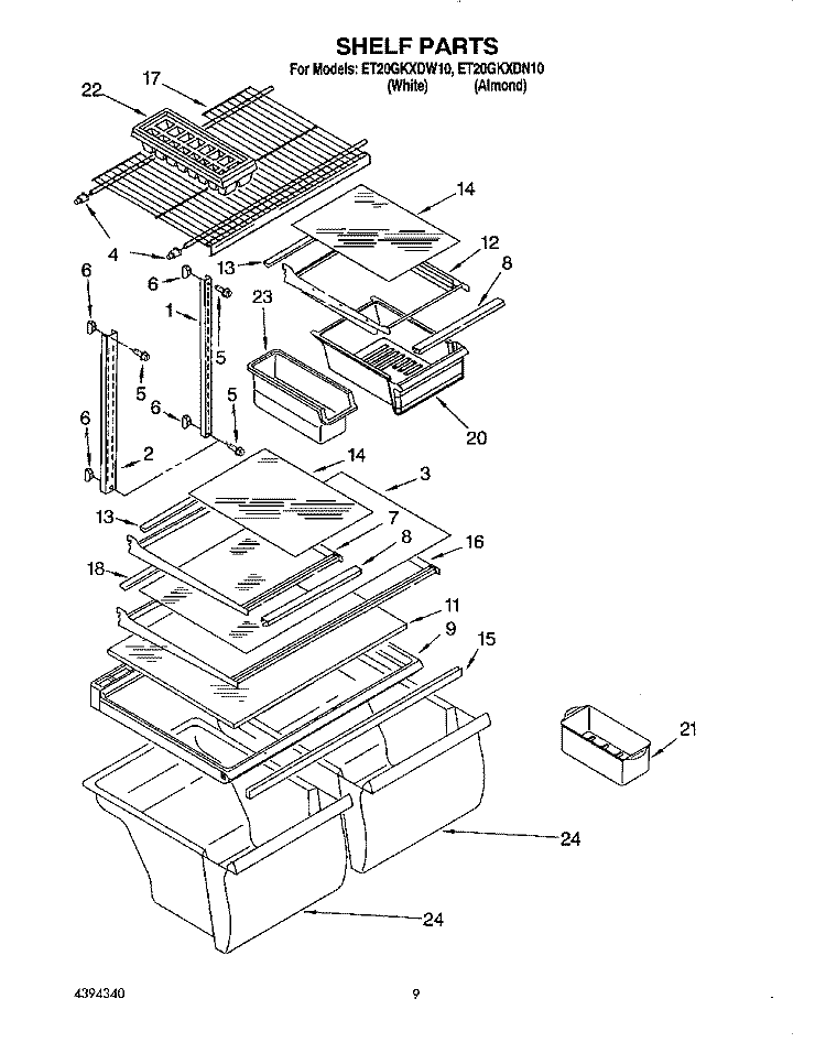 SHELF, LIT/OPTIONAL Diagram and Parts List for ET20GKXDN10  Whirlpool Refrigerator