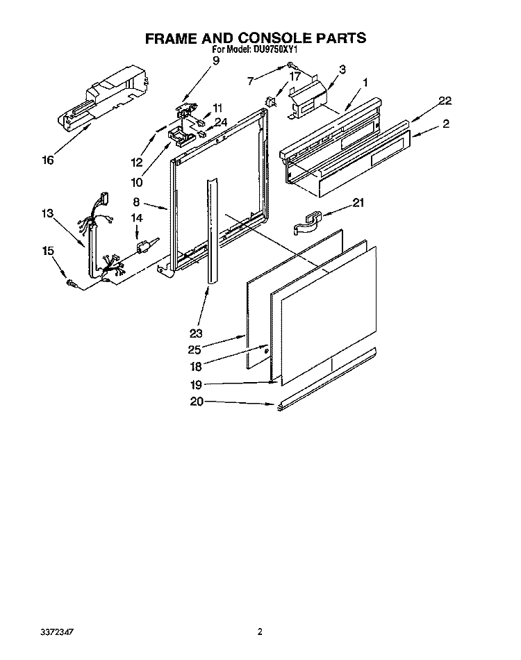 FRAME AND CONSOLE Diagram and Parts List for DU9750XY1  Whirlpool Dishwasher