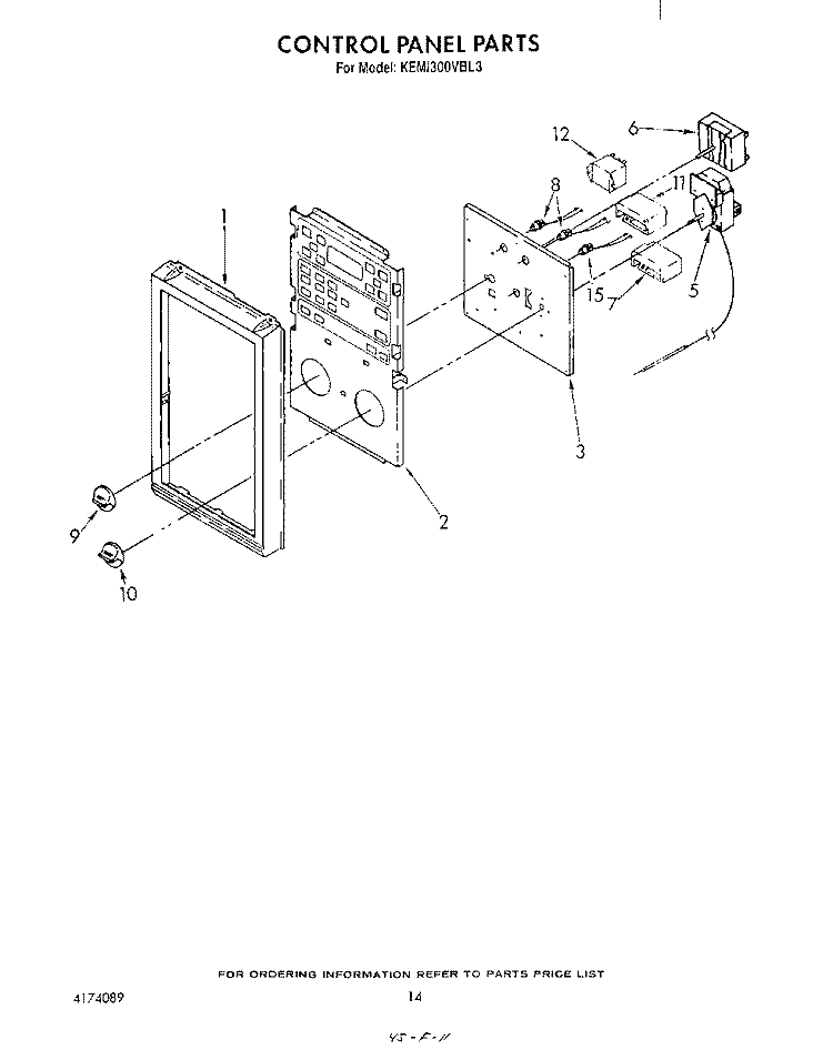 CONTROL PANEL Diagram and Parts List for KEMI300VBL3  KitchenAid Microwave Oven Combo