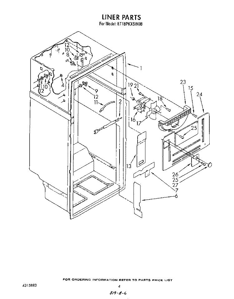 LINER Diagram and Parts List for ET18PKXSW0B  Whirlpool Refrigerator