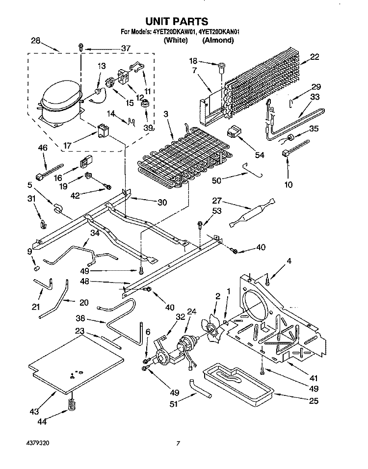 UNIT Diagram and Parts List for 4YET20DKAN01  Whirlpool Refrigerator