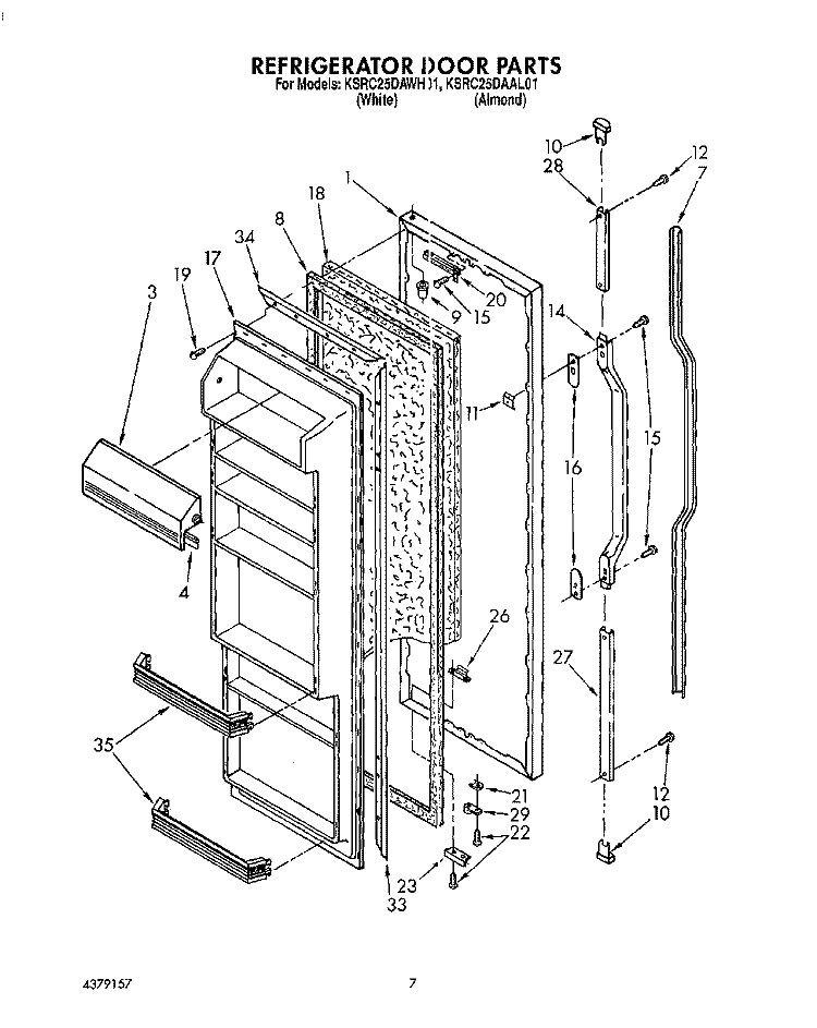 REFRIGERATOR DOOR Diagram and Parts List for KSRC25DAWH01  KitchenAid Refrigerator