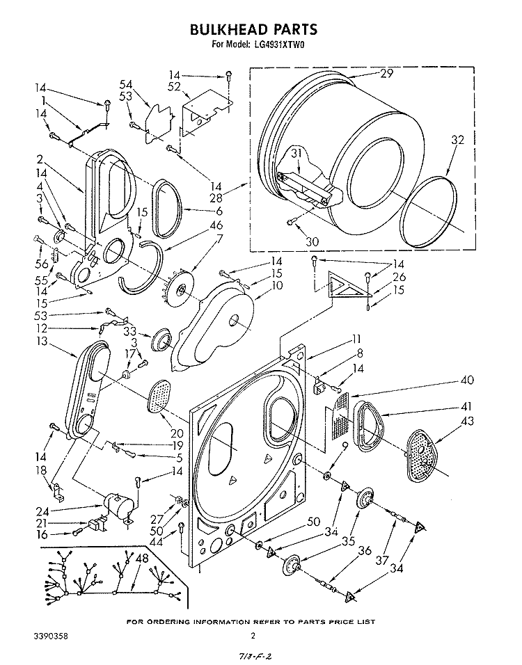 BULKHEAD , LITERATURE AND OPTIONAL Diagram and Parts List for LG4931XTW0  Whirlpool Dryer