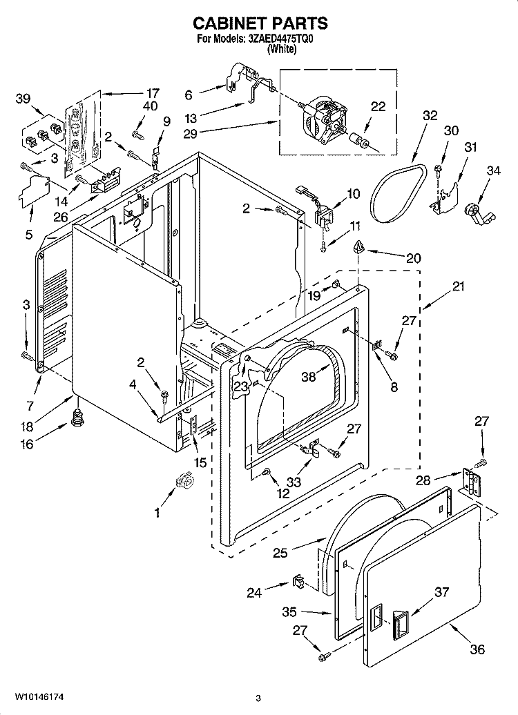 CABINET PARTS Diagram and Parts List for 3ZAED4475TQ0  Admiral Dryer