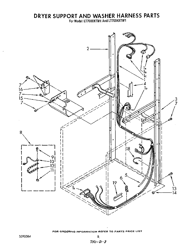 DRYER SUPPORT AND WASHER HARNESS Diagram and Parts List for LT7000XTF1  Whirlpool Washer Dryer Combo