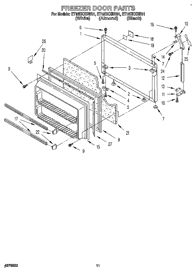 FREEZER DOOR Diagram and Parts List for ET18DKXBB01  Whirlpool Refrigerator