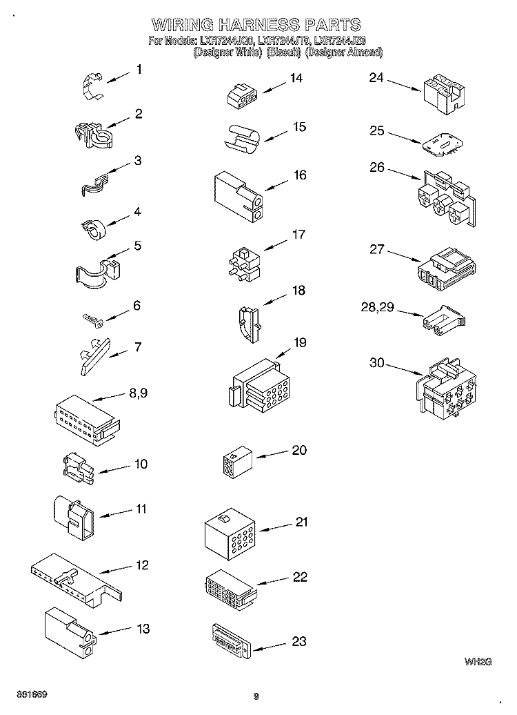 WIRING HARNESS Diagram and Parts List for LXR7244JQ0  Whirlpool Washer