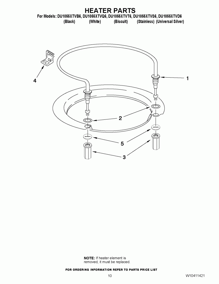 HEATER PARTS Diagram and Parts List for DU1055XTVD6  Whirlpool Dishwasher