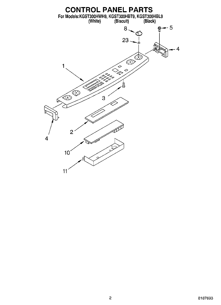 CONTROL PANEL Diagram and Parts List for KGST300HBT9  KitchenAid Range