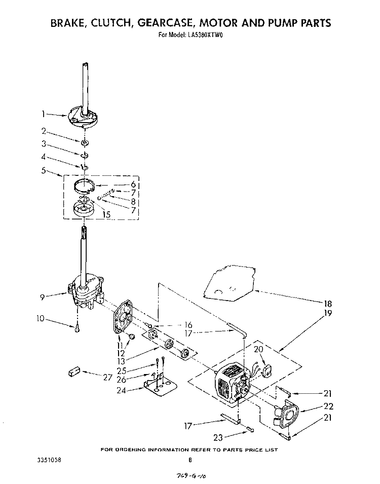 BRAKE, CLUTCH, GEARCASE, MOTOR AND PUMP Diagram and Parts List for LA5380XTG0  Whirlpool Washer