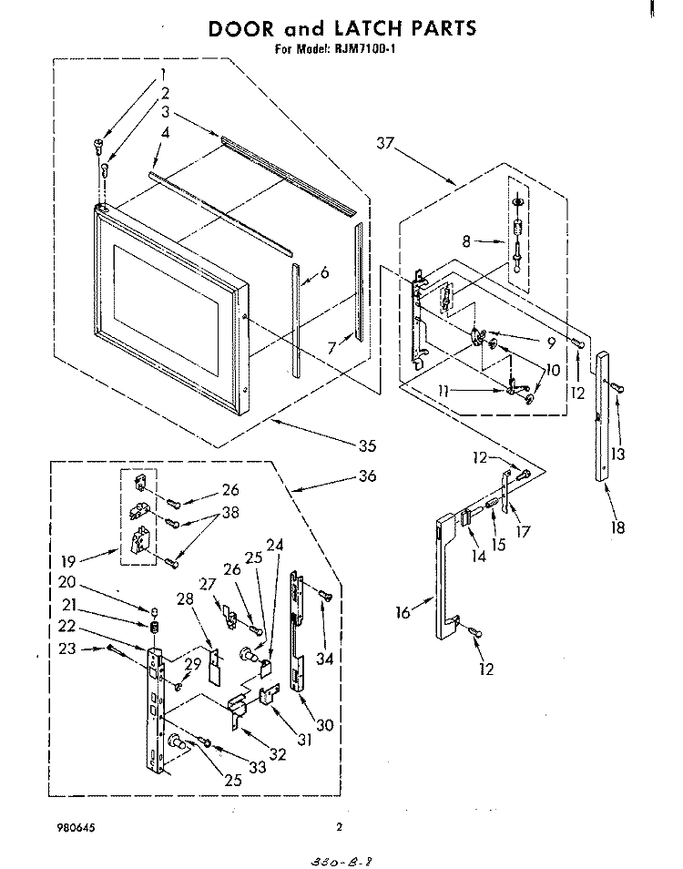 DOOR AND LATCH Diagram and Parts List for RJM71001  Whirlpool Microwave