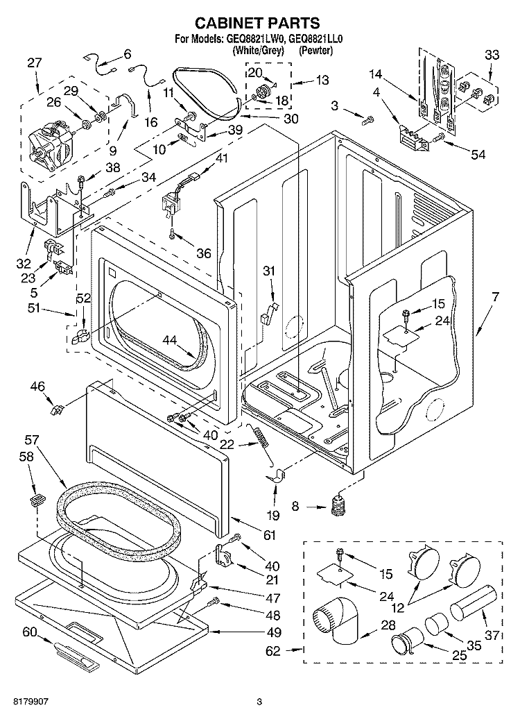 SECTION Diagram and Parts List for GEQ8821LL0  Whirlpool Dryer