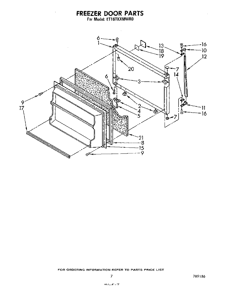 FREEZER DOOR Diagram and Parts List for ET16TKXMWR0  Whirlpool Refrigerator