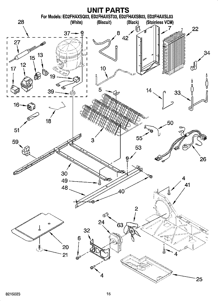 UNIT PARTS Diagram and Parts List for ED2FHAXSL03  Whirlpool Refrigerator