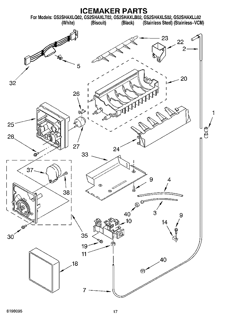 ICE MAKER Diagram and Parts List for GS2SHAXLS02  Whirlpool Refrigerator