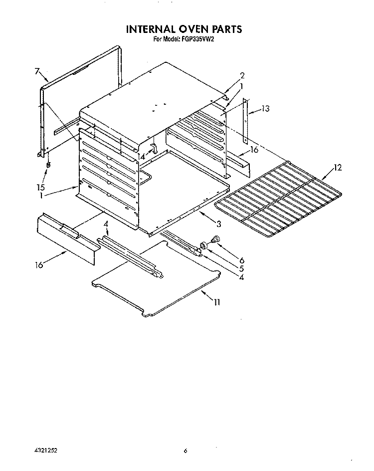 INTERNAL OVEN Diagram and Parts List for FGP335VW2  Roper Range