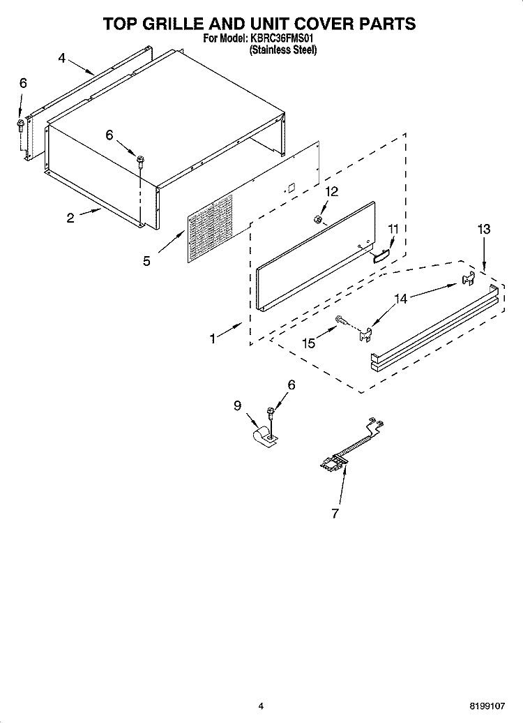 TOP GRILLE AND UNIT COVER PARTS Diagram and Parts List for KBRC36FMS01  KitchenAid Refrigerator