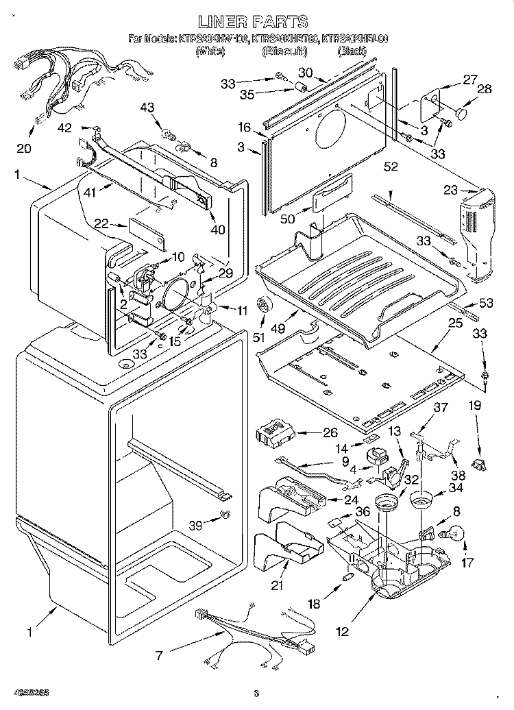 LINER Diagram and Parts List for KTRS20KHBL00  KitchenAid Refrigerator