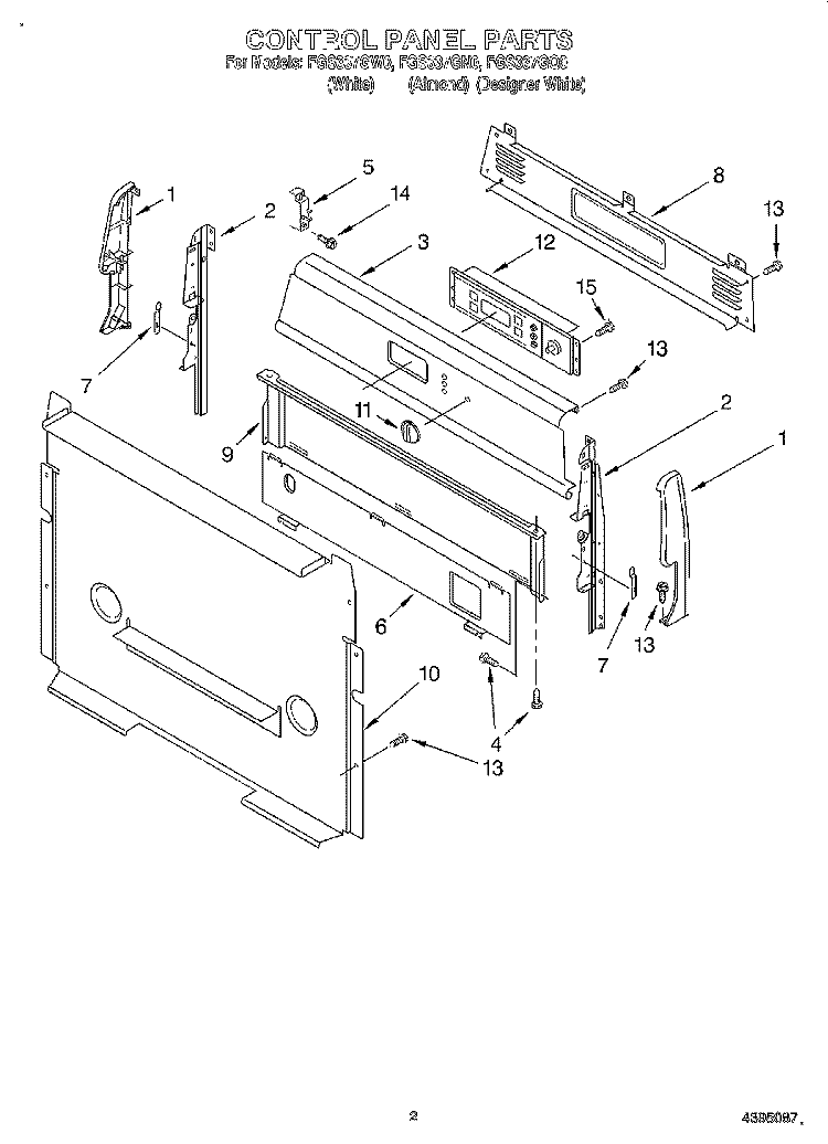 CONTROL PANEL Diagram and Parts List for FGS337GW0  Roper Range