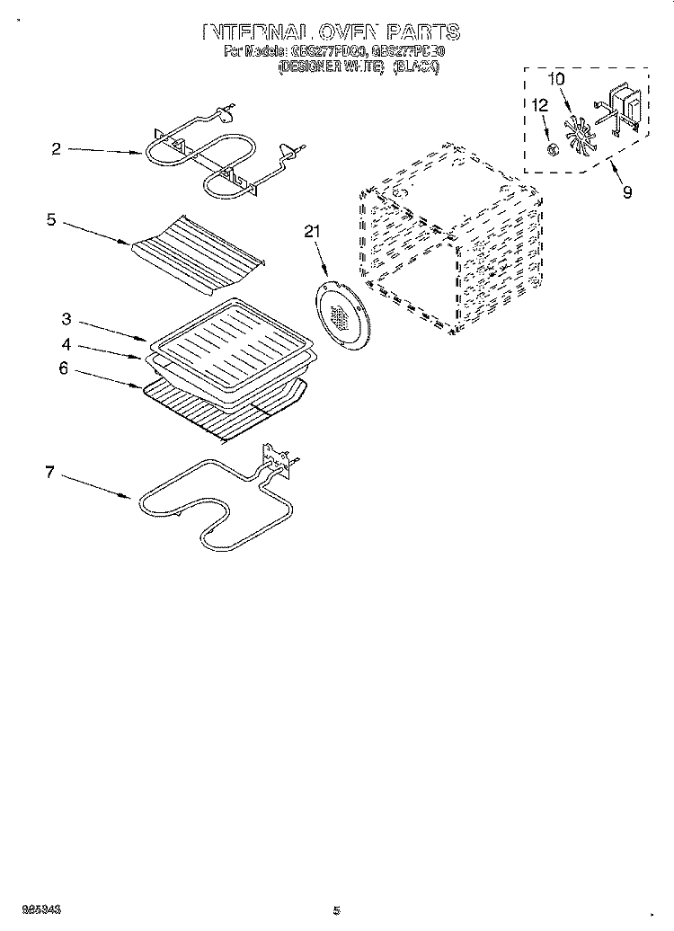 INTERNAL OVEN Diagram and Parts List for GBS277PDQ0  Whirlpool Wall Oven