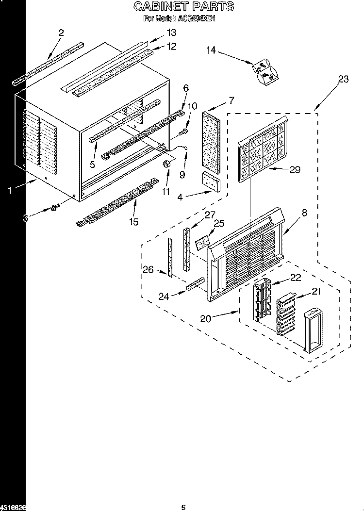 CABINET Diagram and Parts List for ACQ294XD1  Whirlpool Air Conditioner