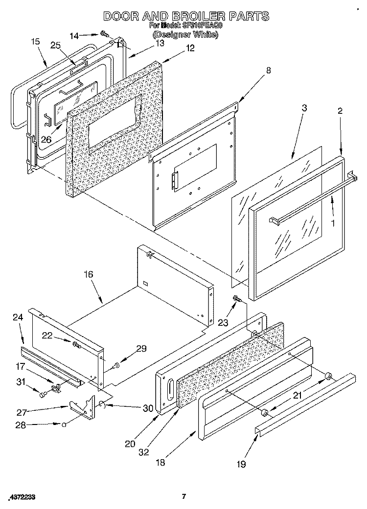 DOOR AND BROILER Diagram and Parts List for SF310PEAQ0  Whirlpool Range