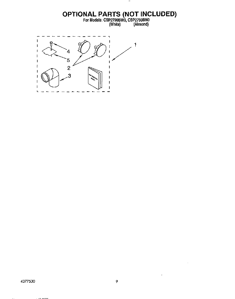 OPTIONAL, LITERATURE Diagram and Parts List for CSP2790BN0  Whirlpool Dryer