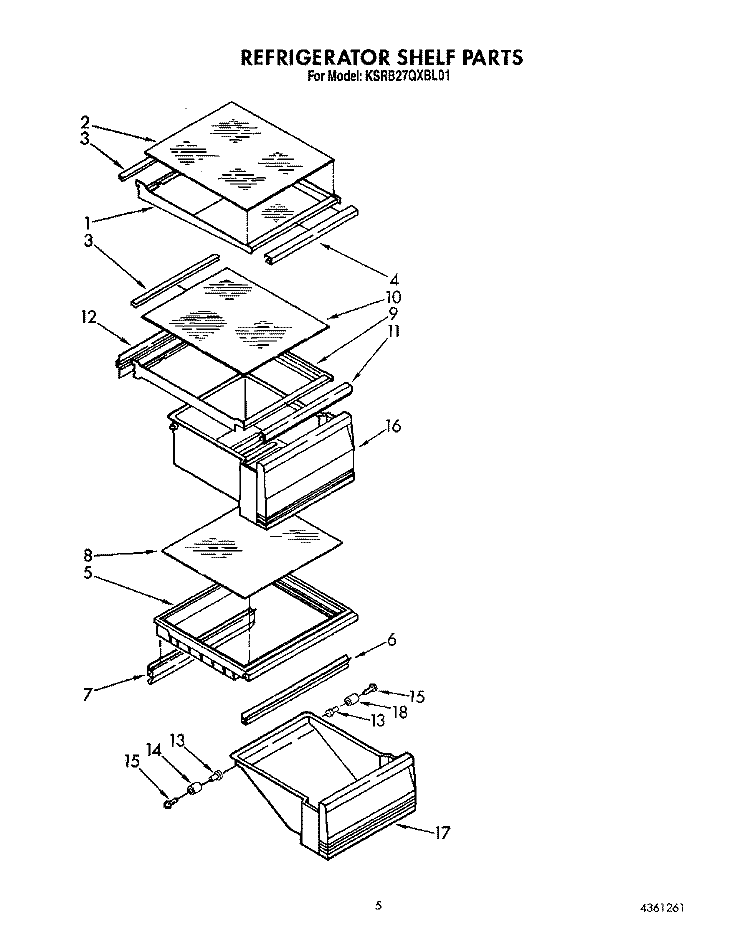 REFRIGERATOR SHELF Diagram and Parts List for KSRB27QXBL01  KitchenAid Refrigerator