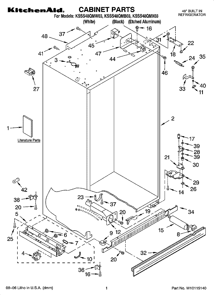 CABINET PARTS Diagram and Parts List for KSSS48QMB03  KitchenAid Refrigerator