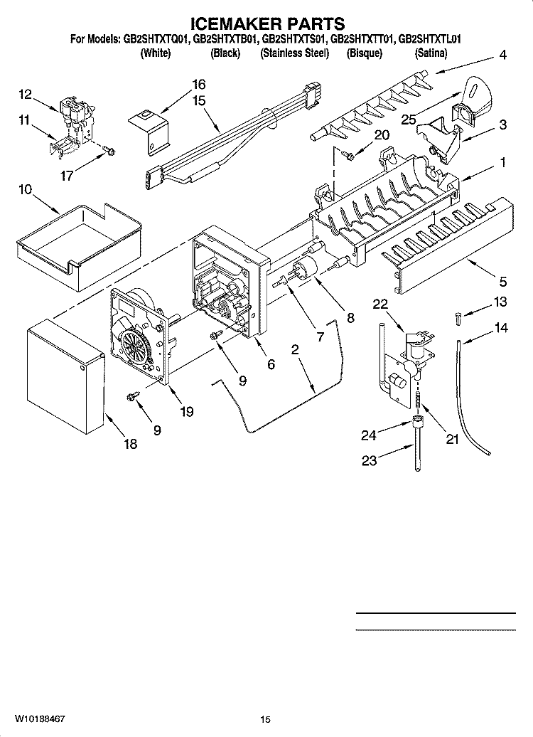 ICEMAKER PARTS, OPTIONAL PARTS (NOT INCLUDED) Diagram and Parts List for GB2SHTXTB01  Whirlpool Refrigerator