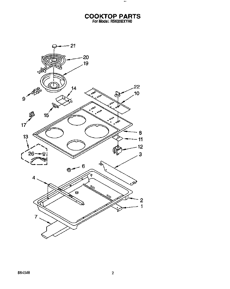COOKTOP AND CONTROL PANEL, LIT/OPTI Diagram and Parts List for RS600BXYH0  Whirlpool Range