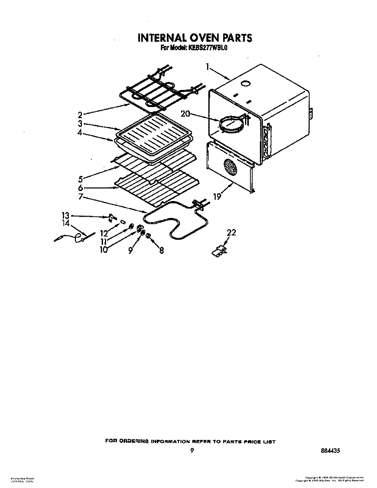 INTERNAL OVEN Diagram and Parts List for KEBS277WBL0  KitchenAid Wall Oven