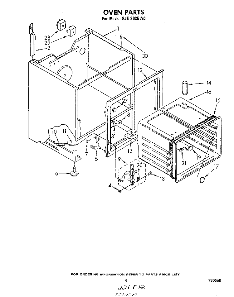 OVEN Diagram and Parts List for RJE302BW0  Whirlpool Range