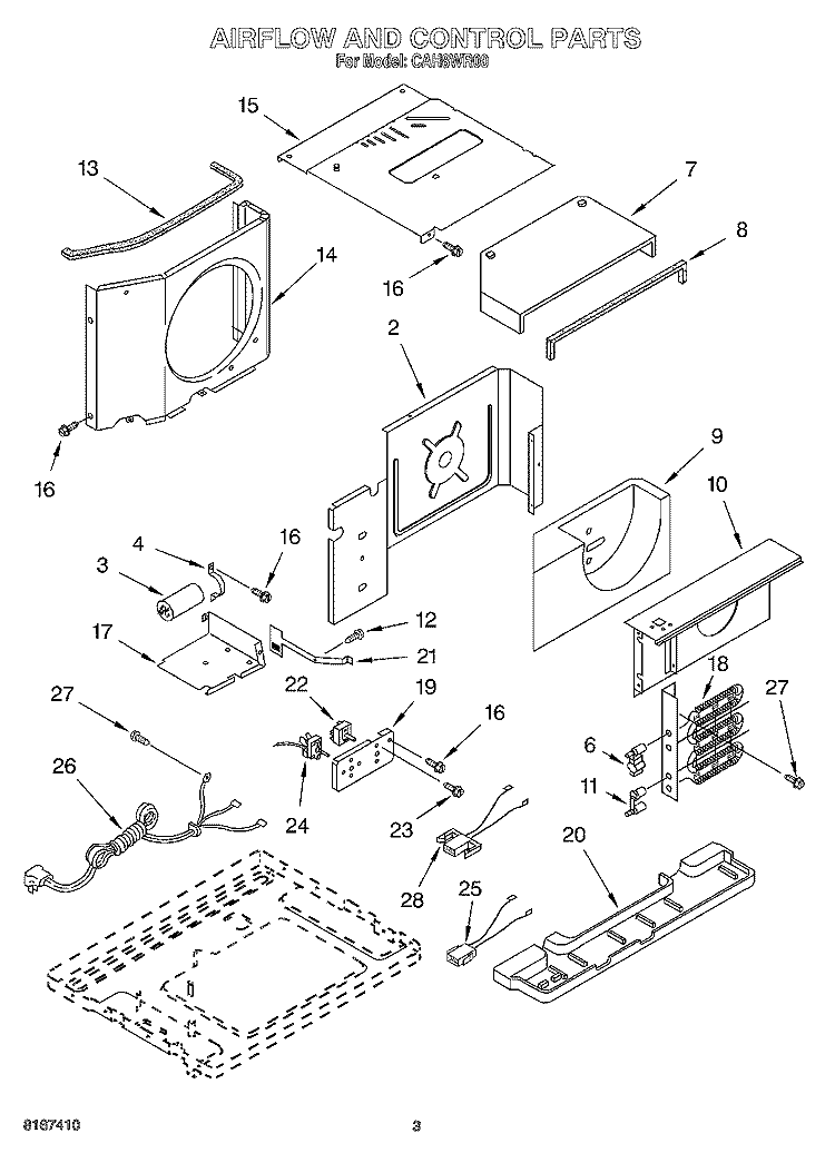 AIR FLOW AND CONTROL Diagram and Parts List for CAH8WR00  Crosley Air Conditioner