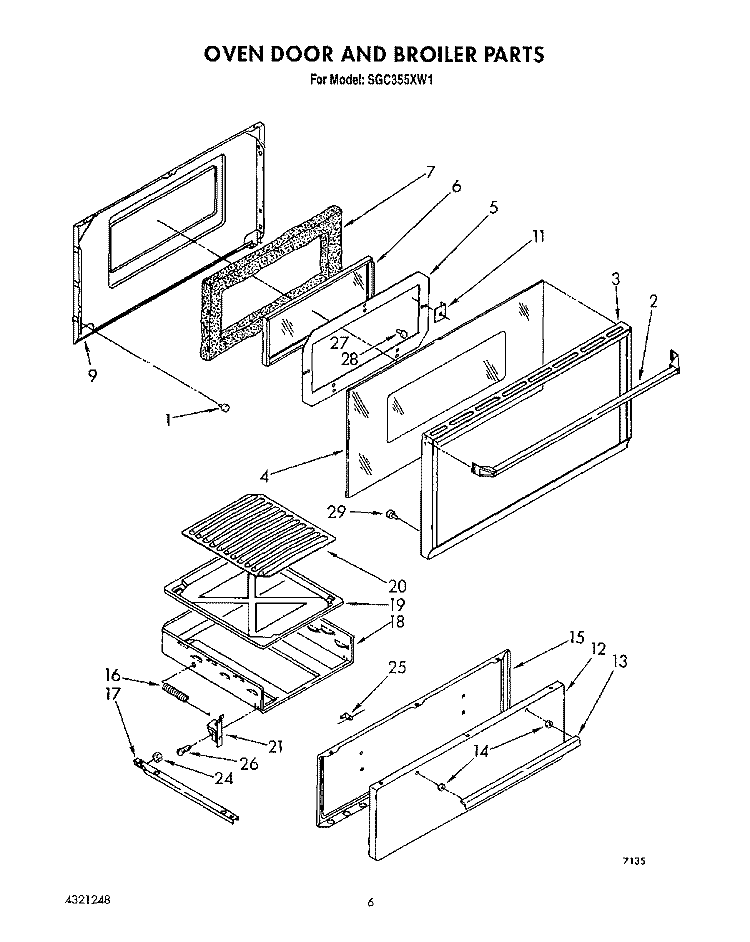 OVEN DOOR AND BROILER Diagram and Parts List for SGC355XW1  Roper Range