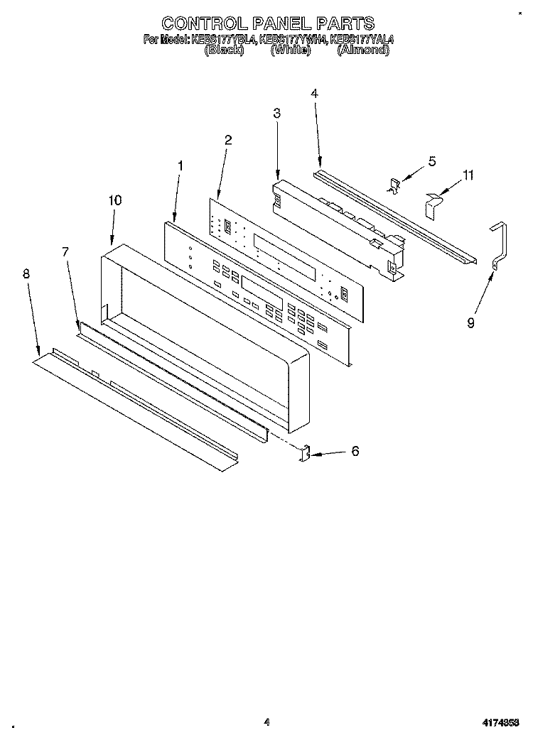 CONTROL PANEL, LITERATURE Diagram and Parts List for KEBS177YWH4  KitchenAid Wall Oven