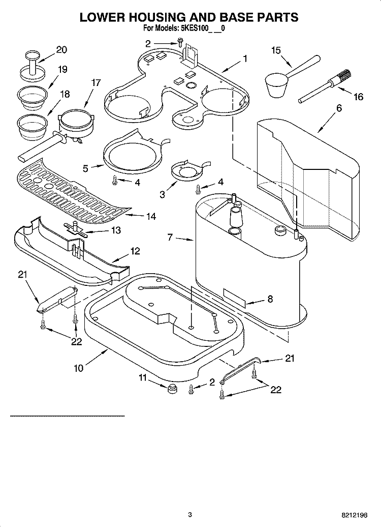 LOWER HOUSING AND BASE PARTS Diagram and Parts List for 5KES100SOB0  KitchenAid Coffee Maker