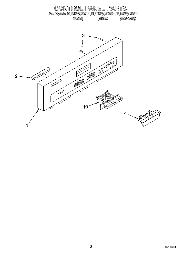 CONTROL PANEL Diagram and Parts List for KUDC25CHBT1  KitchenAid Dishwasher