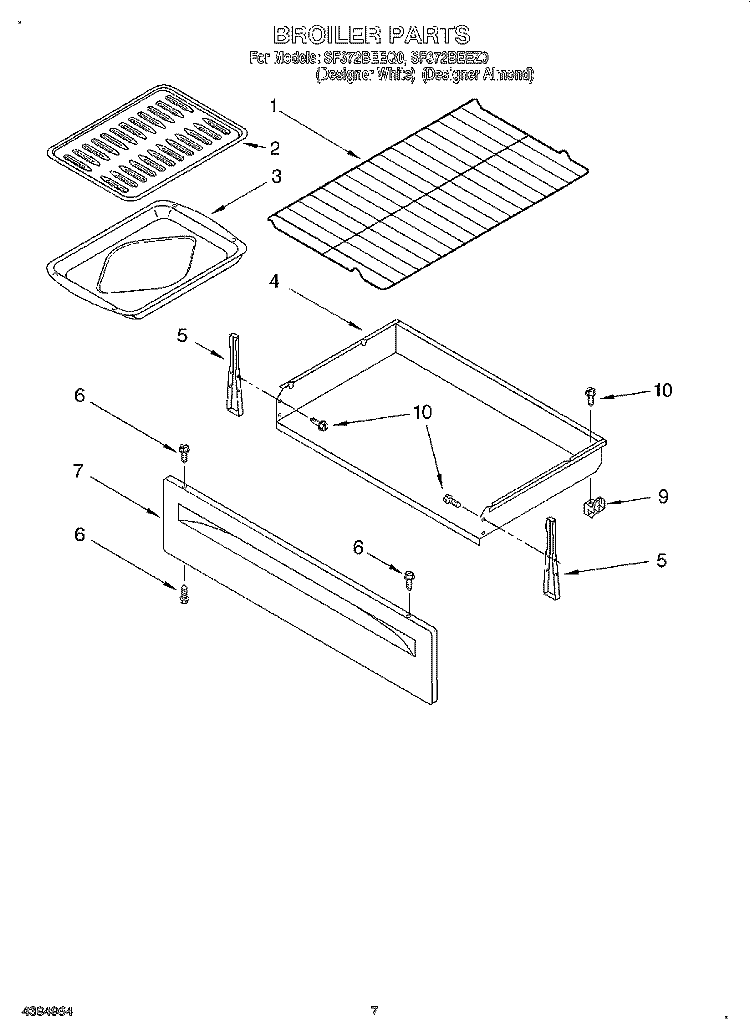 BROILER Diagram and Parts List for SF372BEEQ0  Whirlpool Range