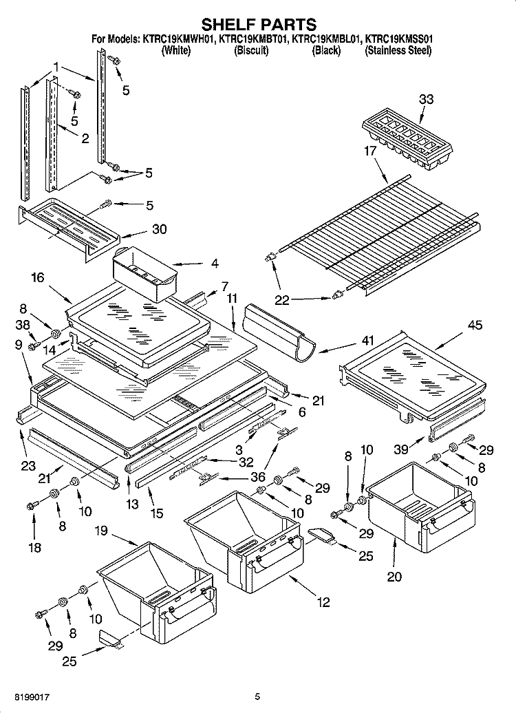 SHELF PARTS Diagram and Parts List for KTRC19KMBT01  KitchenAid Refrigerator