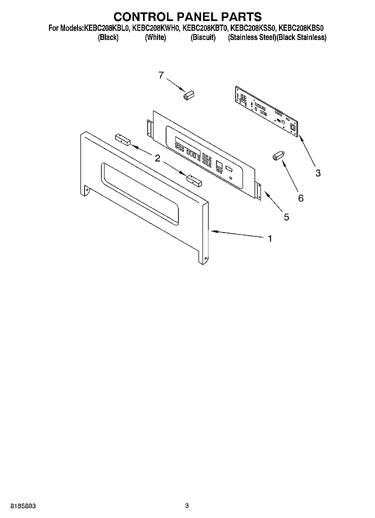 CONTROL PANEL Diagram and Parts List for KEBC208KSS0  KitchenAid Wall Oven