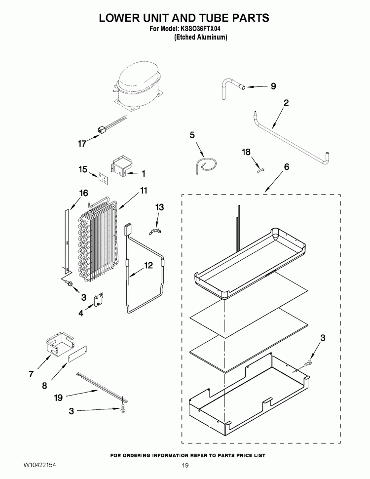 LOWER UNIT AND TUBE PARTS Diagram and Parts List for KSSO36FTX04  KitchenAid Refrigerator