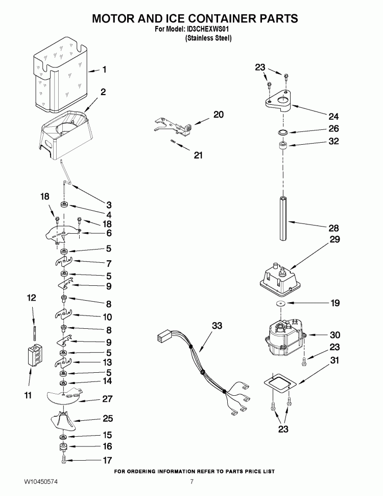 MOTOR AND ICE CONTAINER PARTS Diagram and Parts List for ID3CHEXWS01  Whirlpool Refrigerator
