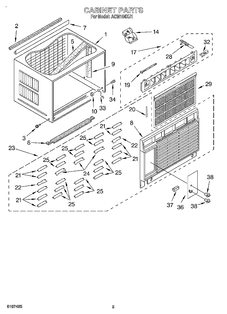 CABINET Diagram and Parts List for ACM184XJ1  Whirlpool Air Conditioner