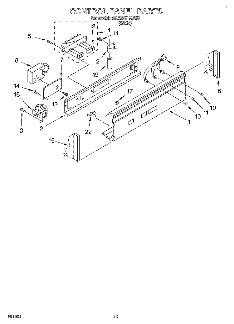 CONTROL PANEL Diagram and Parts List for GCA2701XSW2  Whirlpool Washer