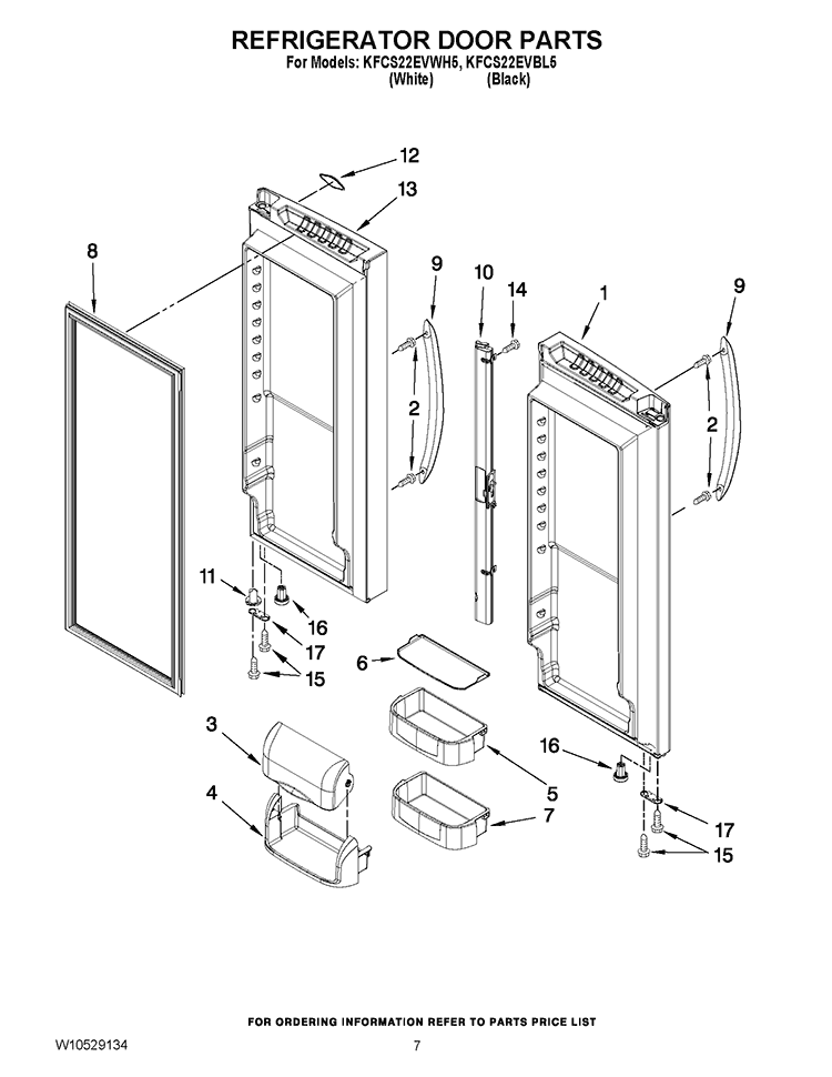 REFRIGERATOR DOOR PARTS Diagram and Parts List for KFCS22EVBL5  KitchenAid Refrigerator